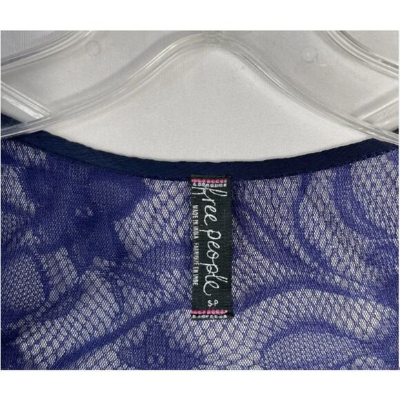 Free People Indigo Blue Chiffon Ruffle Hem Lace Sheer Swing Tank Top Small S - Picture 9 of 9